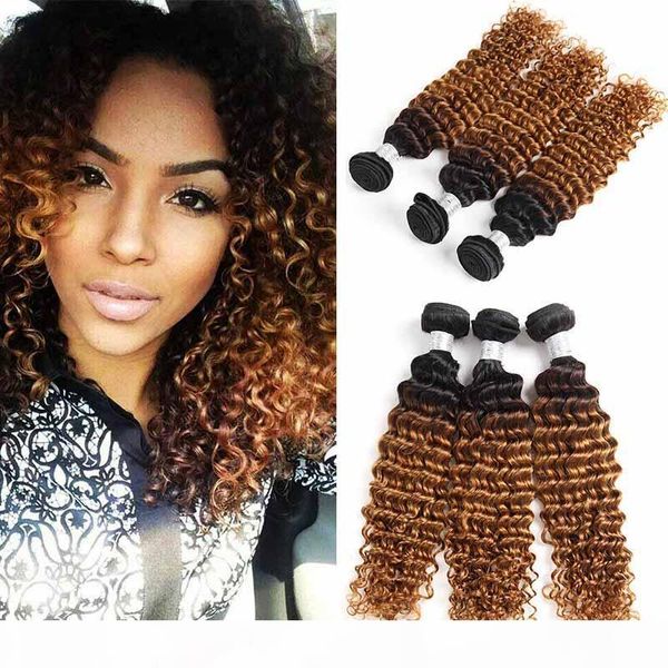 

new arrive peruvian ombre hair extensions two tone brown blonde 1b 30 colored peruvian deep wave human hair weave bundles, Black