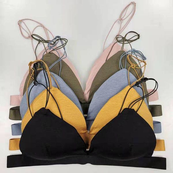 

bras women triangle cup ladies underwear beautiful back thin belt no steel circle bra strap, Red;black