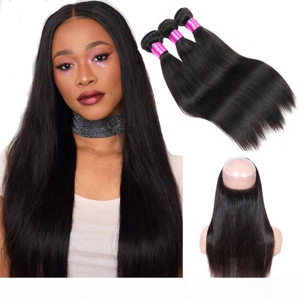 

360 lace frontal brazilian virgin straight hair pre plucked 360 frontal with bundles body wave human hair weaves extensions, Black;brown