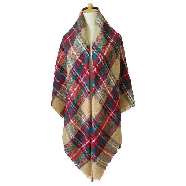 

winter triple-cornered scarf for women shawl imitation cashmere plaid scarves blanket warm and soft, Blue;gray