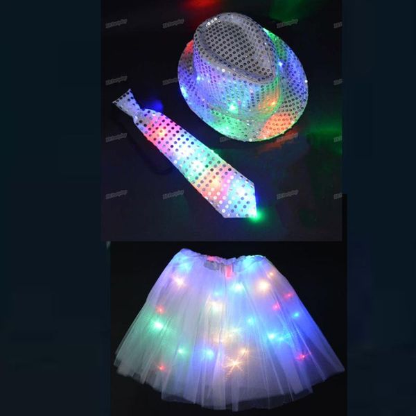 

party decoration woman men led light up flashing sequin jazz hat cap bow tie glow rave wedding concert bar parade halloween christmas