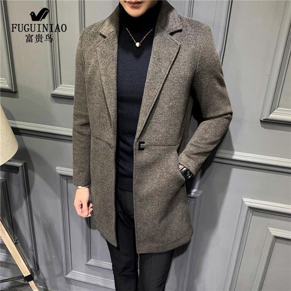 

rich bird boys autumn and winter men's woolen coat korean version slim medium length casual windbreaker men's coat, Black