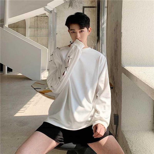 

male women streetwear hip hop couple sweatshirt men metal ring hollow long sleeve casual pullover hoodie1, Black