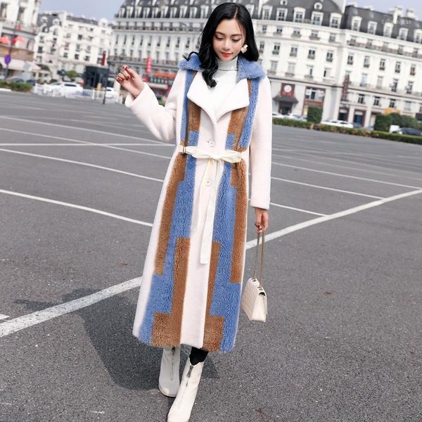 

winter coat women 2020 new patchwork faux lamb fur jacket warm thick fashion loose plush coat long jacket women plus size1, Black