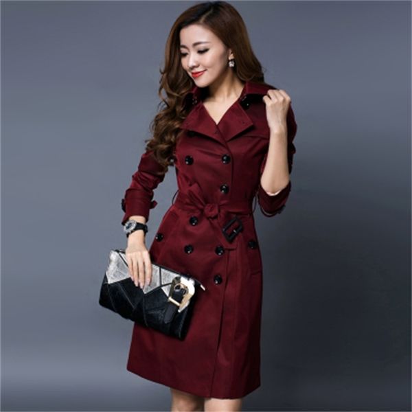 

2021 new long tunic jacket female double spring breasted trench coat as wxf121 women an2a, Tan;black