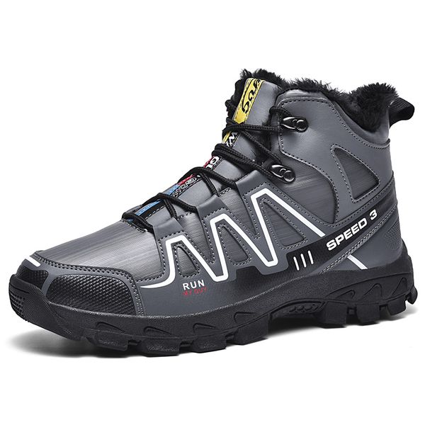 

2020 new warm snow boots men plush fur desert shoes waterproof men's high outdoor work sneakers big size basket femme, Black