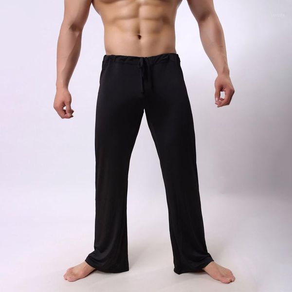 

men solid drawstring casual pants low waist baggy night sleepwear long trousers1, Black