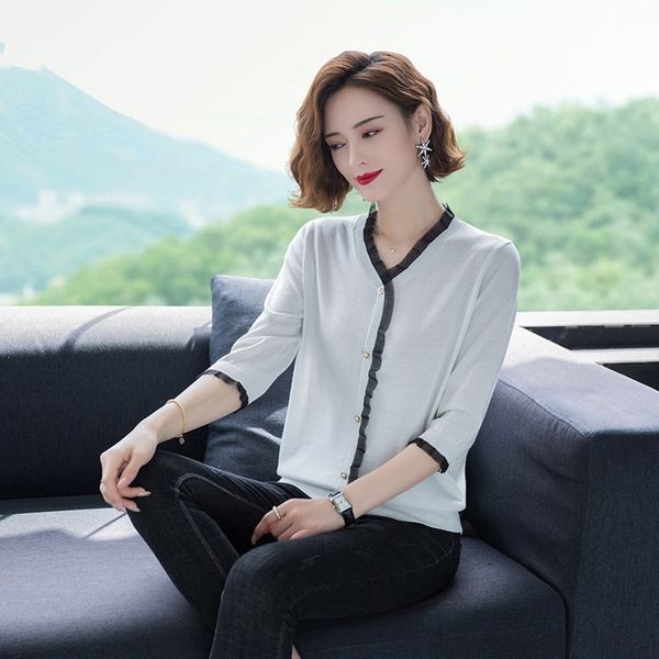 

znuy7 women's knitwear sweaterknitted new fall pullover base sweaterwinter 2020 pullover korean loose 3 4 sleeve v-neck sweater thin sw, White;black