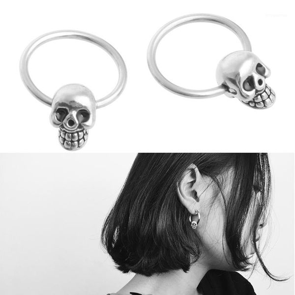 

whole sale1 pair stainless steel skull round hoop loop earrings 0.39x0.28" m151, Golden;silver