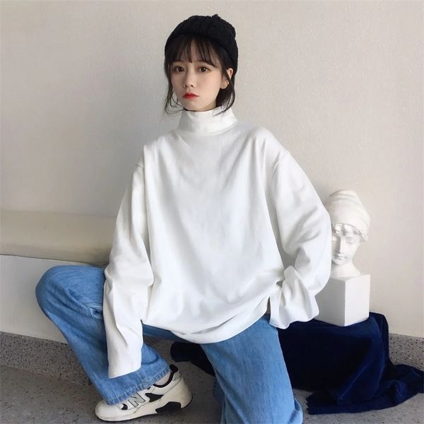 

autumn women pullover female knitted sweaters solid concise turtleneck elasticity elegant office lady casual all match 220226, White