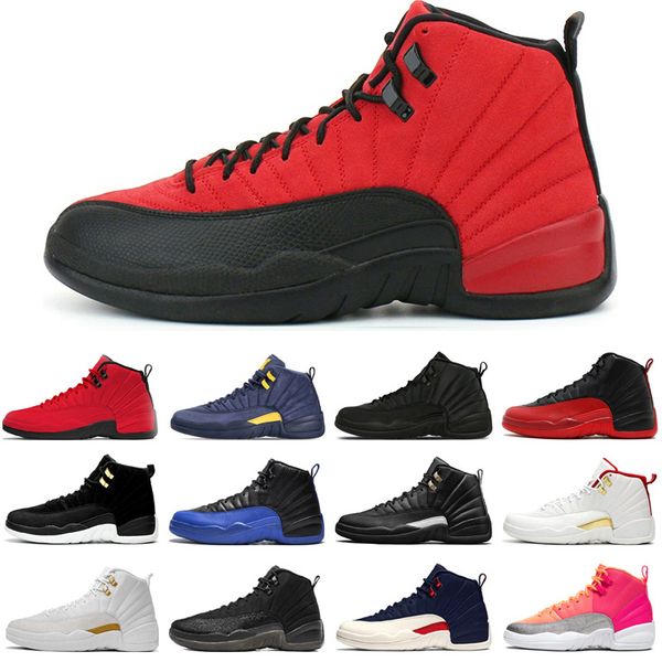 

basketball sneakers shoes men 12 12s sneakers reverse flu game michigan college navy ovo white fashion sports sneakers size 40-47