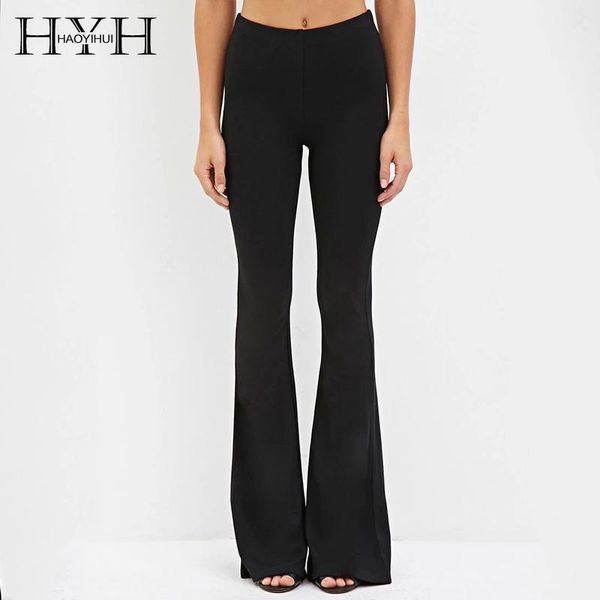 

hyh haoyihui spring summer women slim trousers natural waist wide leg flare casual pants career wine red black pantalon femme1, Black;white