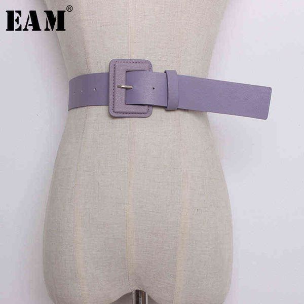 

[eam] 2022 new summer candy color pu leather square buckle brief wide long belt women fashion tide all-match jf482 aa220312, Black;brown