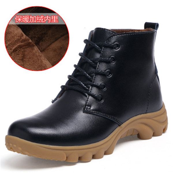 

2021 new real-life leather warm teddy comfort flat snow anti-slip lace boots is0k, Black