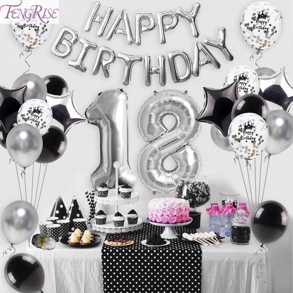 

fengrise 40inch party decorations silver happy balloon years anniversary 18 birthday sash