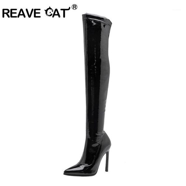 

reave cat woman thigh high boots stretched 12cm stiletto high heels over the knee boots party shoes patent leather red black1, Black