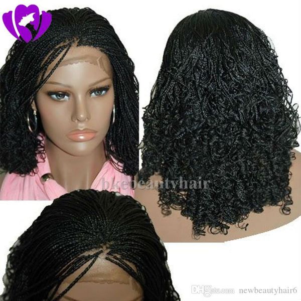 

black box braided wig for women heat resistant fiber kinky curly synthetic lace front wig with baby hair #1b natural short braids wig