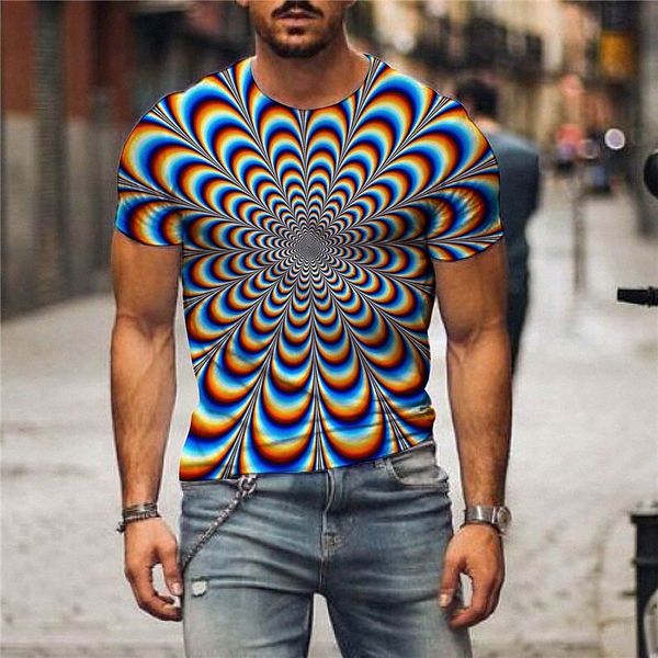 

men's tee t shirt shirt 3d print graphic optical illusion plus size classic collar daily weekend print short sleeve basic casual green, White;black