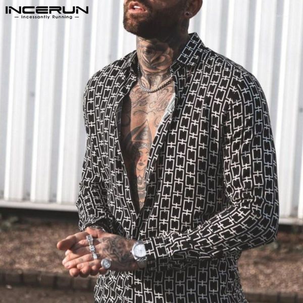 

incerun men printed casual shirt turn down collar 2020 streetwear fashion long sleeve shirts brand chic camisas hombre s-5xl 71, White;black
