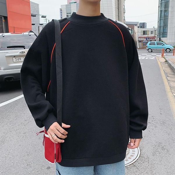 

autumn stand collar hoodie men's fashion solid color casual sweatshirt men streetwear wild loose hip hop pullover hoodies mens1, Black