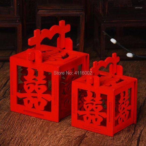 Confezione regalo 50 pezzi di scatola di caramelle portatile in legno Decorazione cinese tradizionale doppia felicità per bomboniere