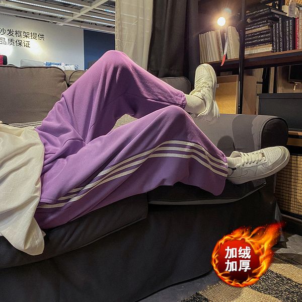 

2021 new spring men's plush pants loose casual sports leggings fashion, Black