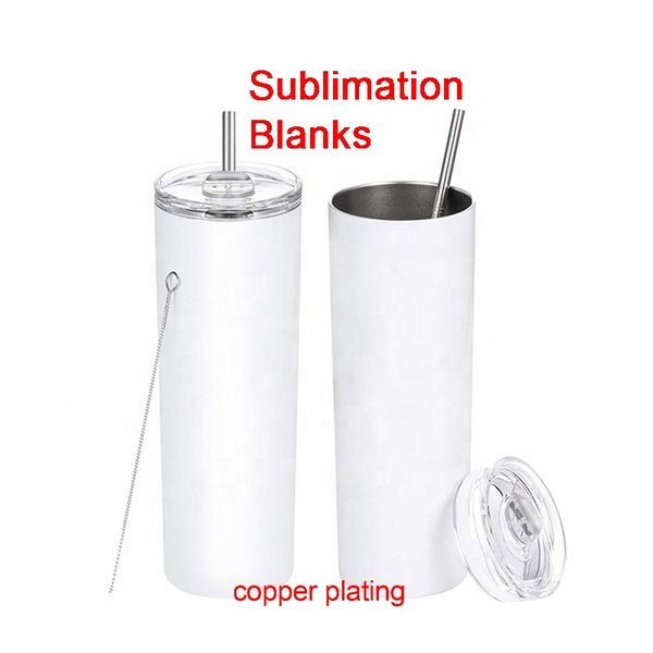

20oz sublimation blanks straight skinny slim tumblers coffee water bottle plastic straw beer car mugs sea shipping