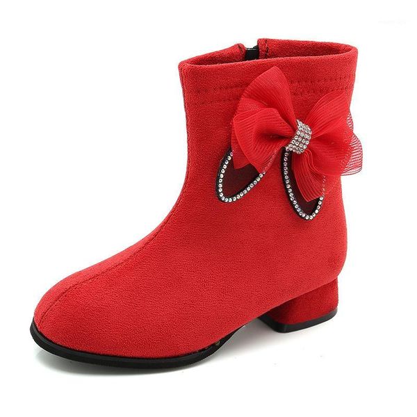 

boots girls butterfly-knot rhinestone princess low heels short autumn winter medium big children' suede bowtie shoes for kids1, Black;grey