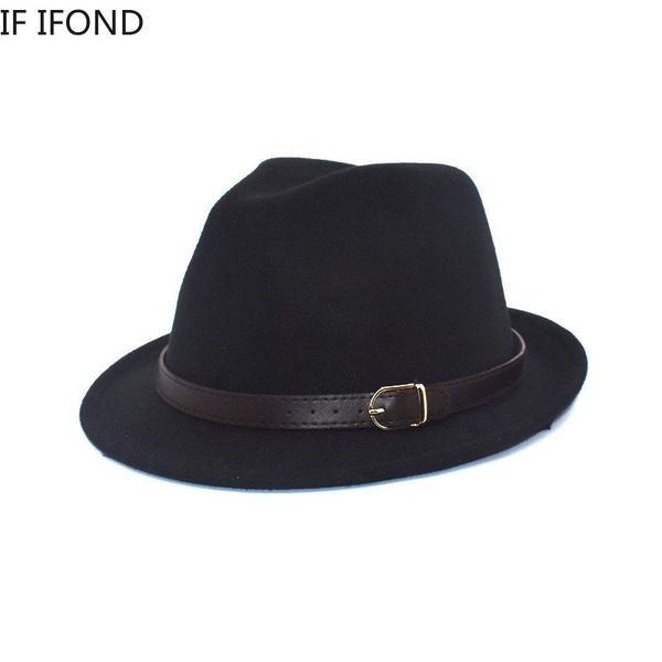 

новые мужчины классическая шерстяная войлока fedora trilby hat осень зима теплая джазовая шляпа регулируемая узкая прерывная вершина, Blue;gray