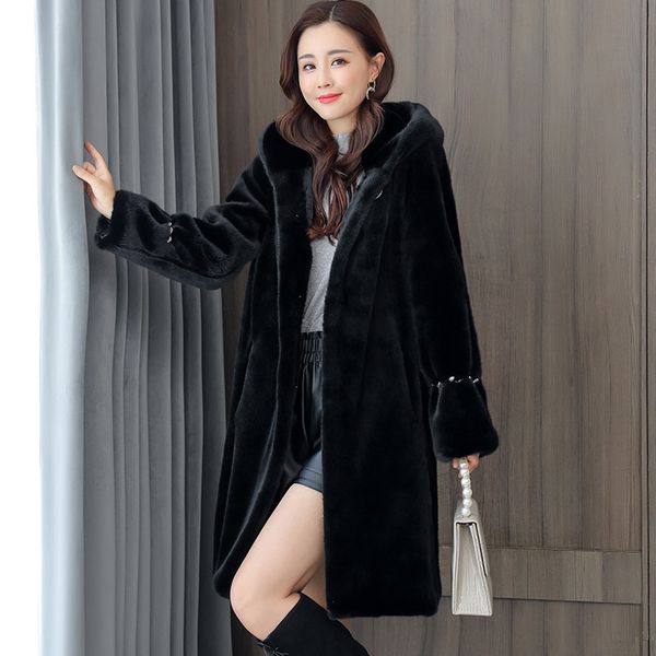 

2021 new winter women's clothes imitated mink nv dong zhuang middle-aged mother dressed in fur fashion coat cxyh, Black