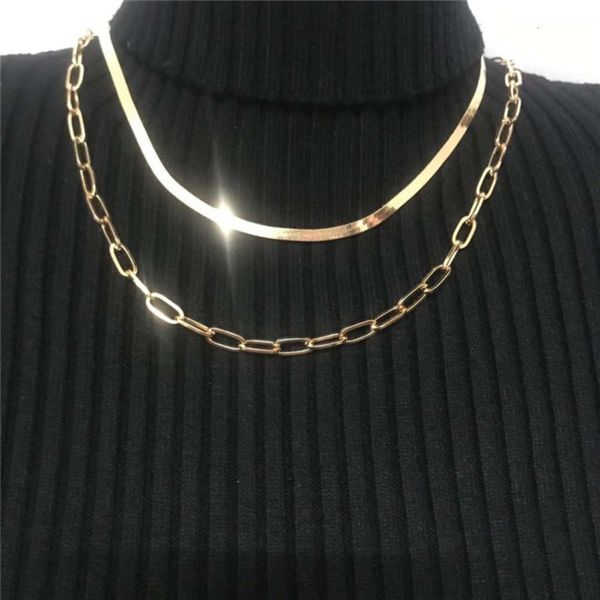 

jewelry creative personality flat snake new bone chain simple double women's sweater necklace, Silver