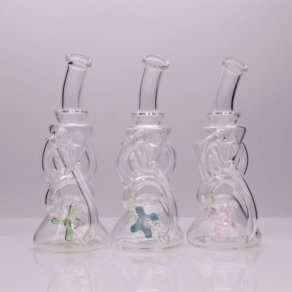 7.6inch Windmill Wheel Glass Bong Hookah Clear Recycler Oil Rig Waterpipe Vidro para fumar