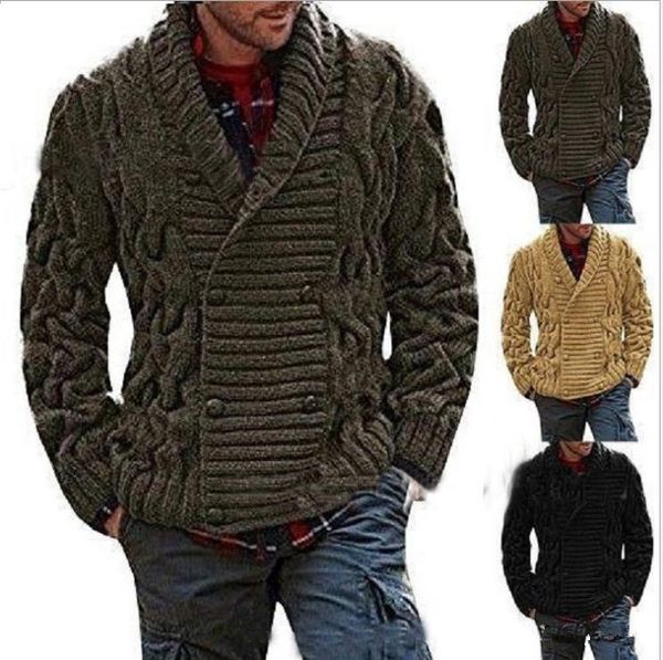 

men's sweaters winter double breasted men cardigan sweater jacket army green knitted for solid color autumn outerwear coat, White;black