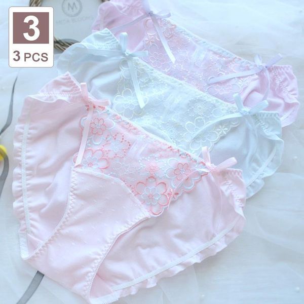 

kawaii panties of large size underwear women bow mesh cute women's cotton briefs plus size panties female1, Black;pink
