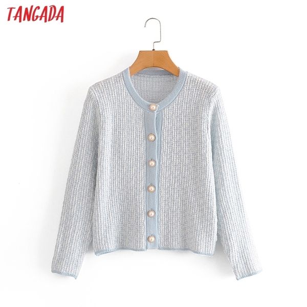 

tangada women elegant blue cardigan jumper pearl buttons lady fashion knitted cardigan coat 3a68 y200915, White;black