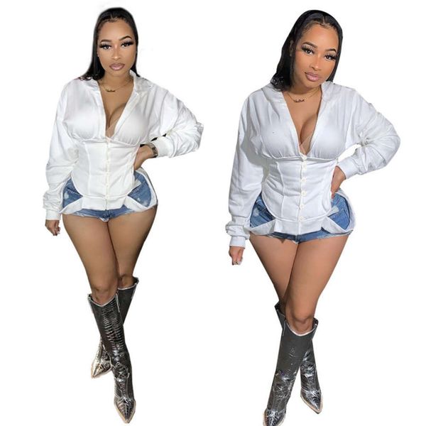 

spring 9057 and solid color stitching autumn new style v-neck single breasted hoodie, Black