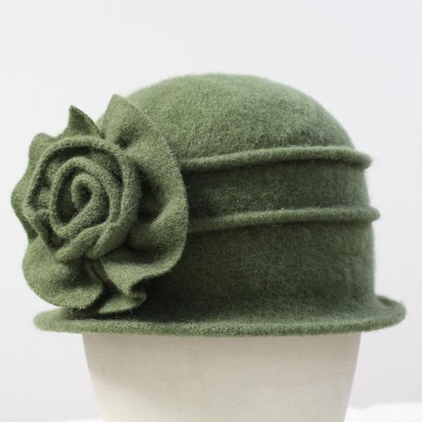 

lady elegant skullies beret caps 2021 fashion winter new women pure high grade wool knitted big flower beanit hats 5 colors, Blue;gray