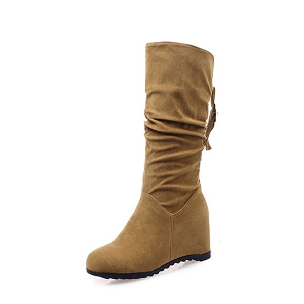 

2021 the new casual style round in the middle of calf fashion lace plied black red apricot high heel riding boots women's shoes h2wu