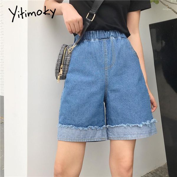 

denim shorts women plus size 5xl cuffs tassel spliced jean shorts women summer high waist solid elastic waist loose style 20201, White;black