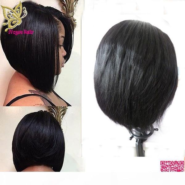 

short bob lace front human hair wigs middle parting peruvian human hair full lace wigs silky straight for black women, Black;brown