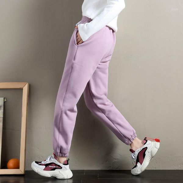 

winter thick wool fleece sweatpants women elastic waist drawstring running baggy jogger cuff pants loose sport workout trousers1, Black;white