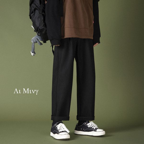 

2021 men's trousers new fall thin sheer wool tube pants young clothes 3spn, Black