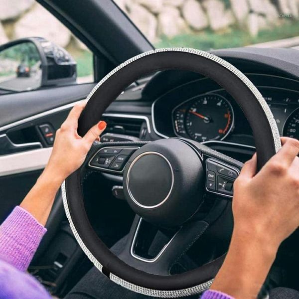 

dropshipping car interior rhinestone diamond car steering wheel set with drill handle set cute steering wheel cover1