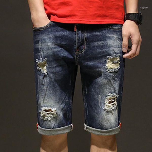 

men jeans plus size short loose jeans blue destruct ripped short plus size 42 retro fashion stretch1