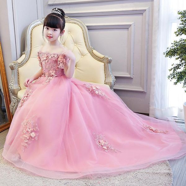 

kid's dress lace embroidery pink white summer princess dress flower girl's formal birthday ceremony wedding party1, White;black