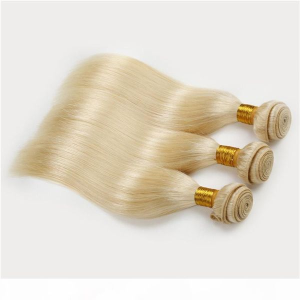 

honey blonde russian hair weave extebsions #613 blonde straight hair 3pcs lot human hair extensions platinum blonde wefts, Black