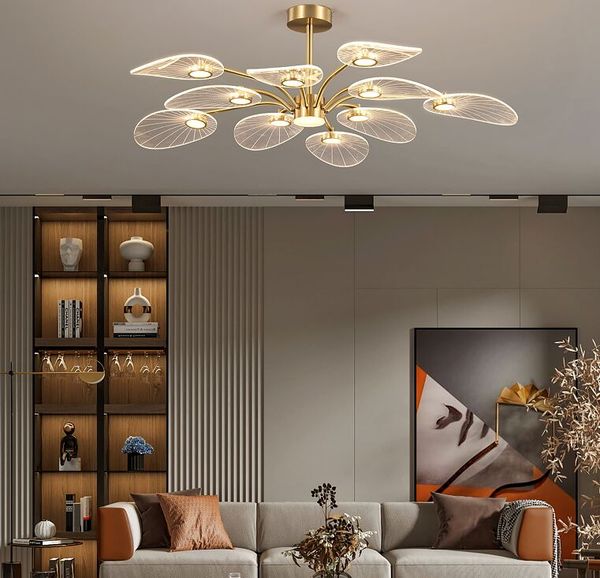 

nordic led ceiling lamp for bedroom living room lotus leaf shape creative design all copper chandeliers home decorative lights