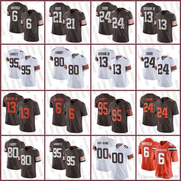 

клевев 6 baker mayfield browns джерси 24 ник чубб 13 odell beckham jr 95 myles garrett 21 ward 80 jarvis landry мужчины женщины молодежь, Black;red