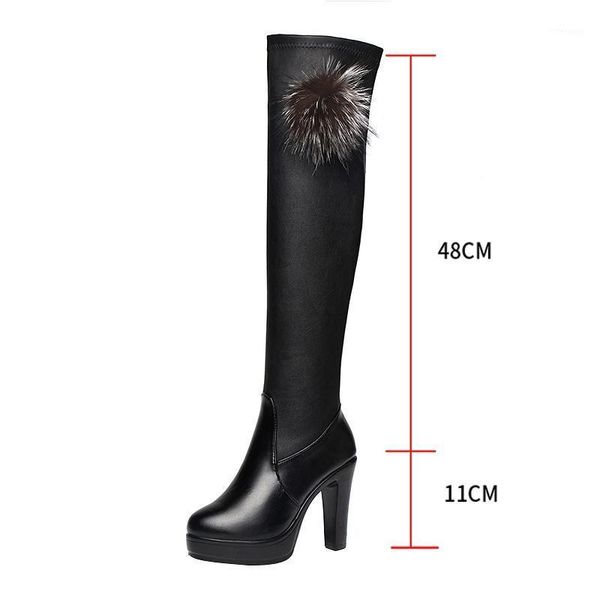 

boots women's shoes long high heel plush winter comfort warm platform female designer faux leather knee botas altas mujer1, Black