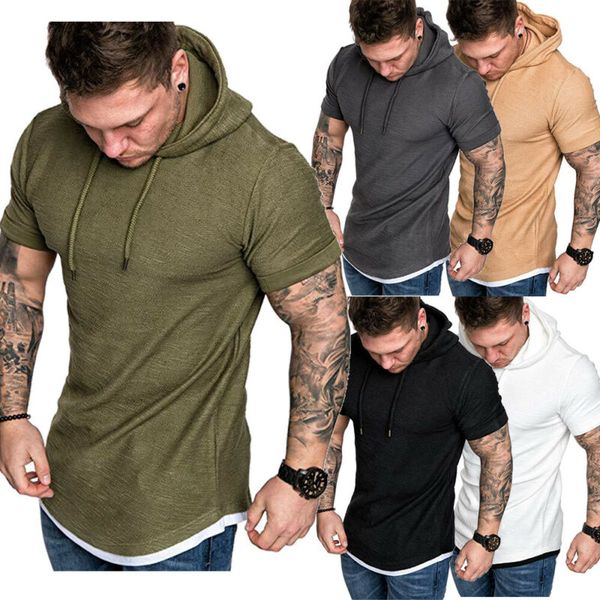 

men fit slim summer t-shirt casual shirt clothes hooded muscle tee kg-185, White;black